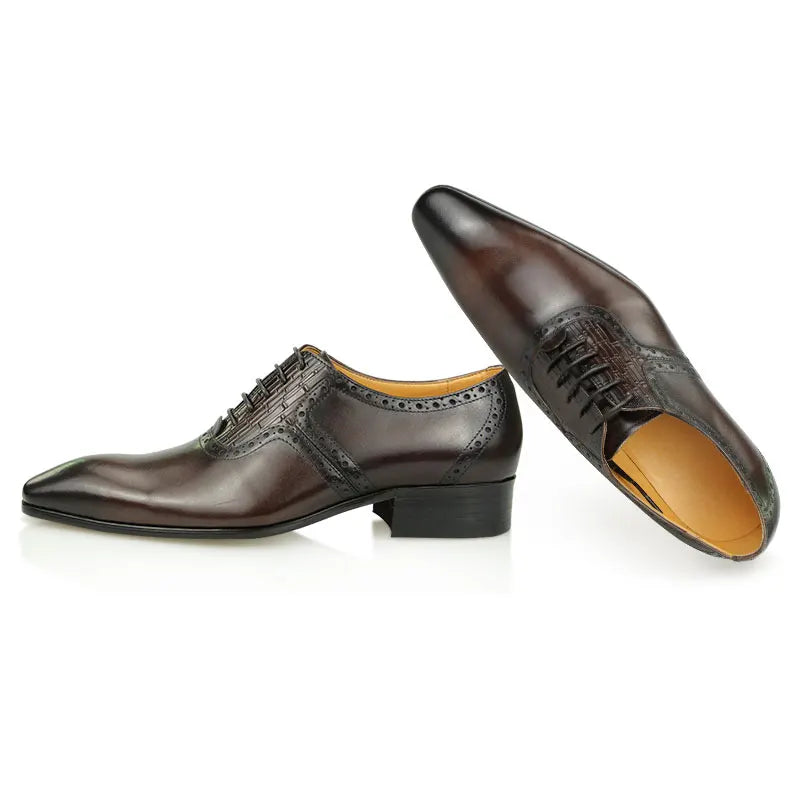 Mens Oxfords Shoes Business Lace-up Leather Office Brogue Pointed Formal Dress Wedding Party Shoe for Coffee Black Plus Size