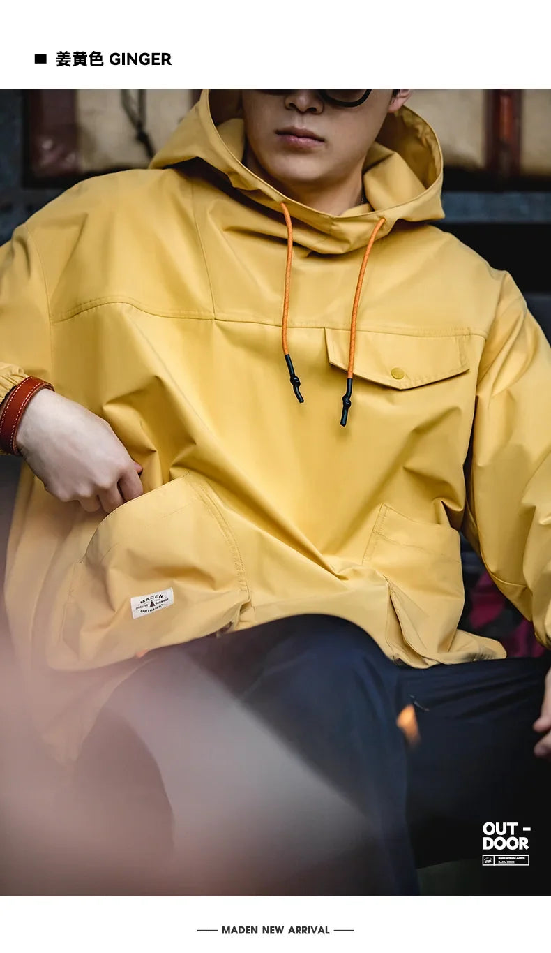 Casual Outdoor Multi-pocket Hooded Men's Jackets Spring Fall Loose Windbreak Parka Ginger Climbing Outerwear Track Jacket