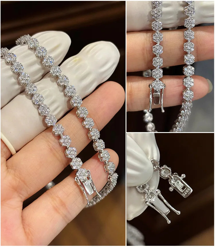 Flower Moissanite Tennis Necklaces Bracelets For Women 925 Sterling Silver Full Diamond Neck Wrist Chain With  Certificate