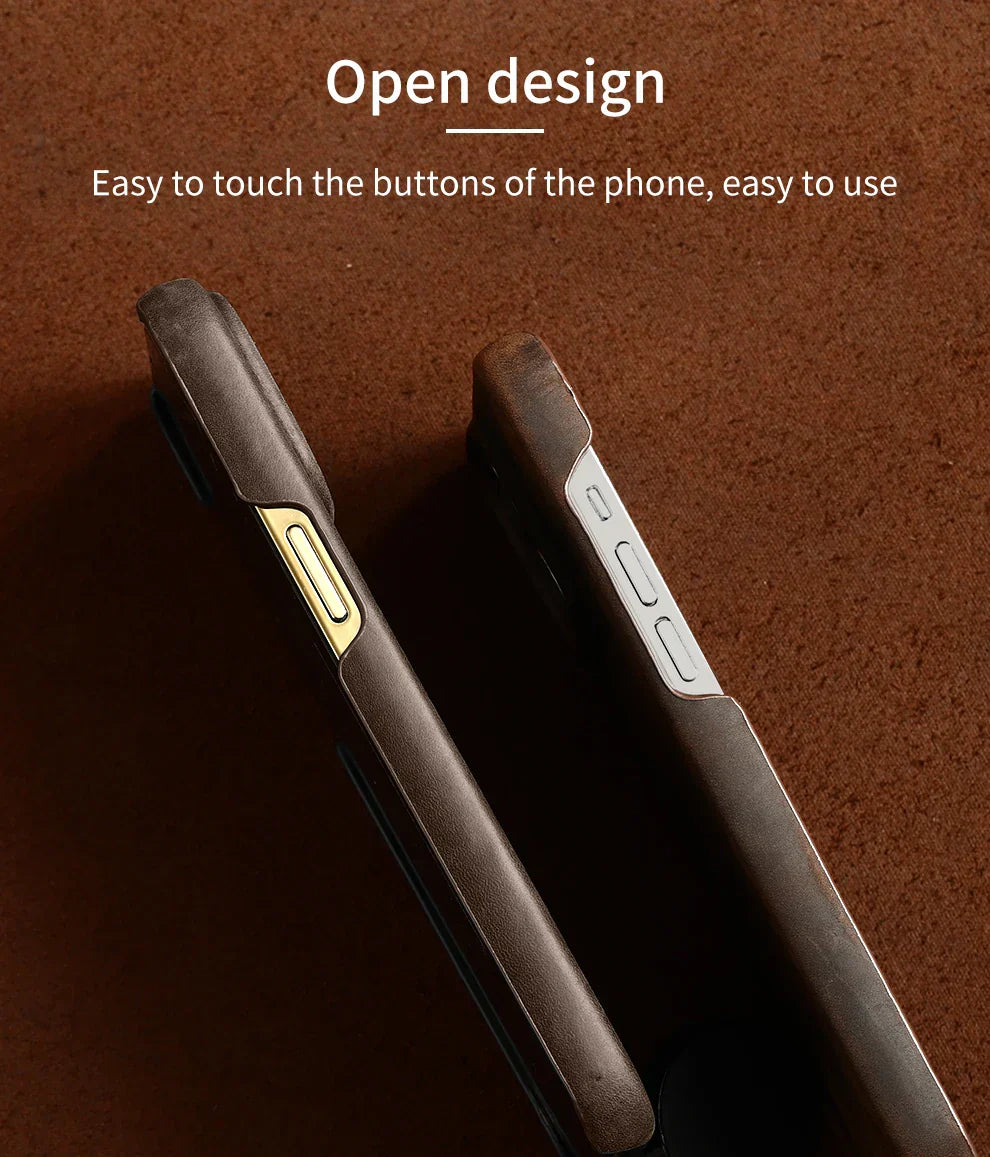 for Magsafe Case for iPhone 15 16 17 Pro Max Air Retro Luxury Full Grain Cowhide Genuine Oiled PULL-UP Leather Magnetic Cover