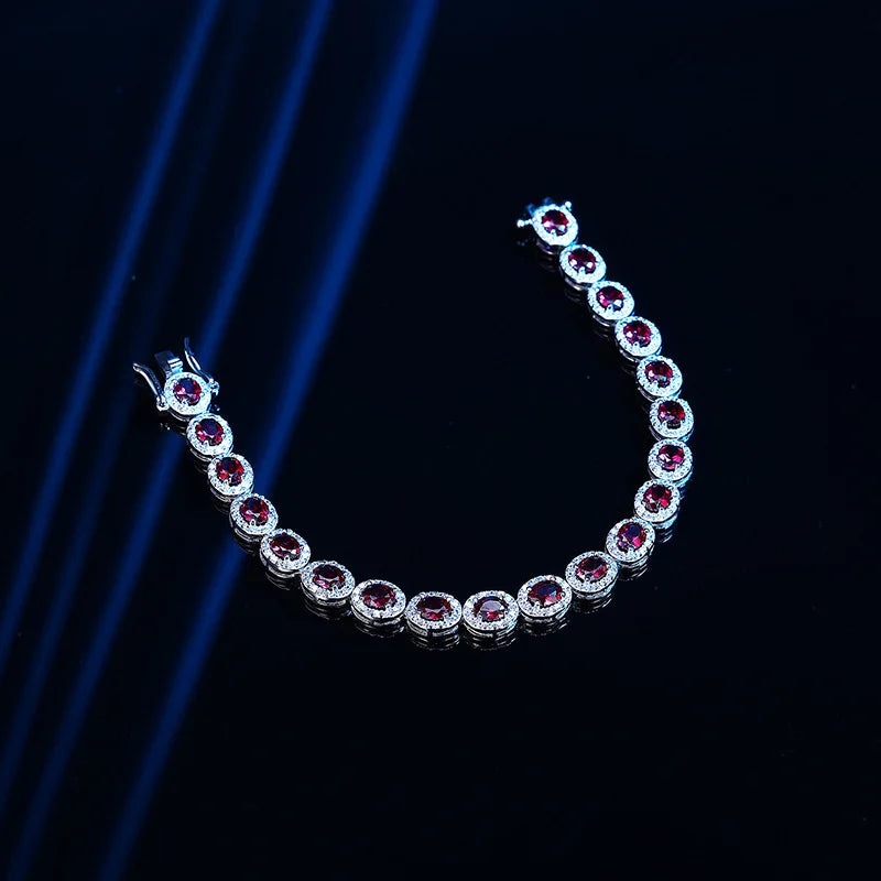 Trendy S925 Sterling Silver Full Ruby Tennis Bracelet for Women Girls Pear Cut Gemstones Link Bracelets Party Fine Jewelry