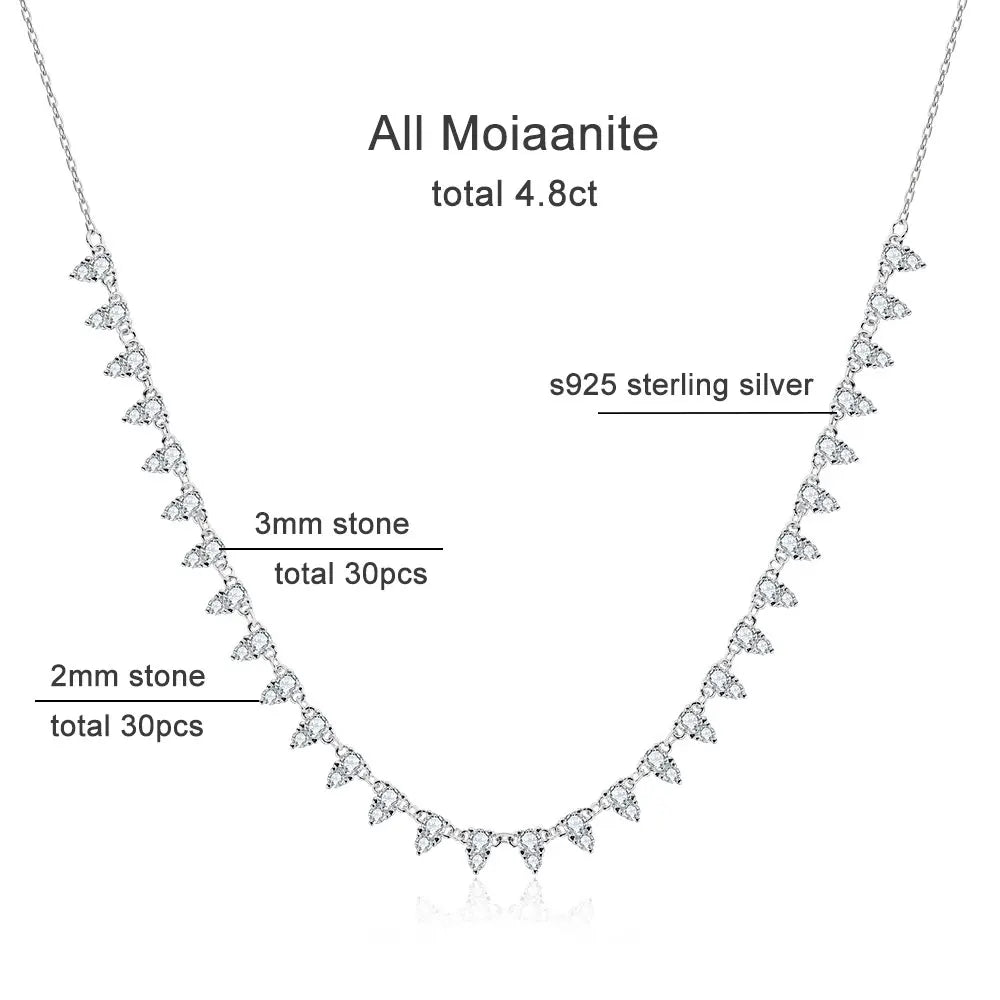 2mm/3mm D Color Moissanite Tennis Necklace s925 Sterling Silver 18inch Chain, Wedding Necklaces for Women Fine Jewelry