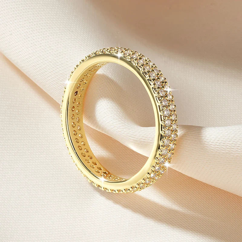 Sparkling 1.3mm D Color Full Moissanite Eternity Ring 14k Gold Filled Double-row Finger Bands GRA Cerified Rings for Womem