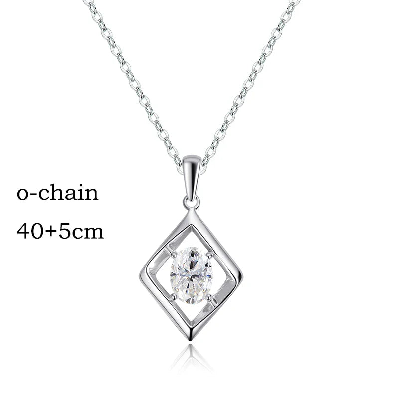 1.5CT Oval Cut Certified Moissanite Necklace Pendant for Women Doveggs Girls Jewelry Lab Diamond Chain Pure 925 Silver