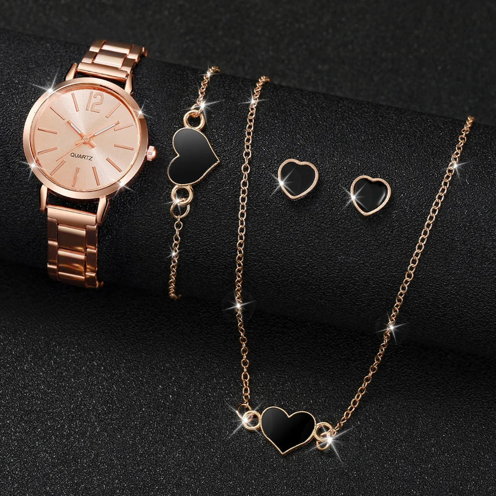 5/6PCS Fashion Women Watches Jewelry Set Luxury Analog Quartz Watch for Women Reloj Mujer Girls Clock Gift（Without Box）