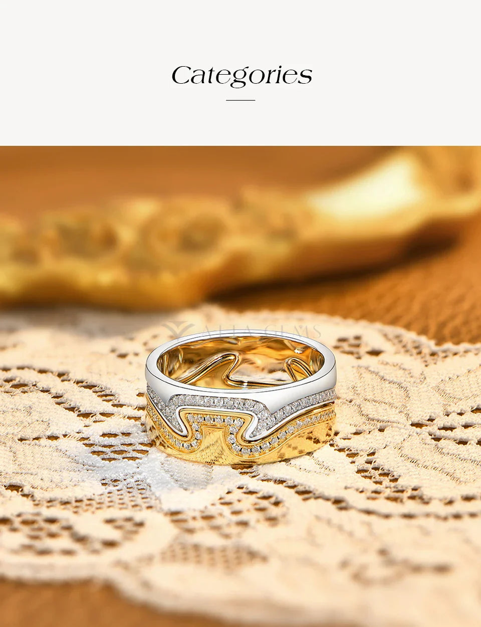 May New Two-Tone Wave Rings for Women Men S925 Silver Interlocking Moissanite Ring Trendy Statement Party Jewelry Gifts