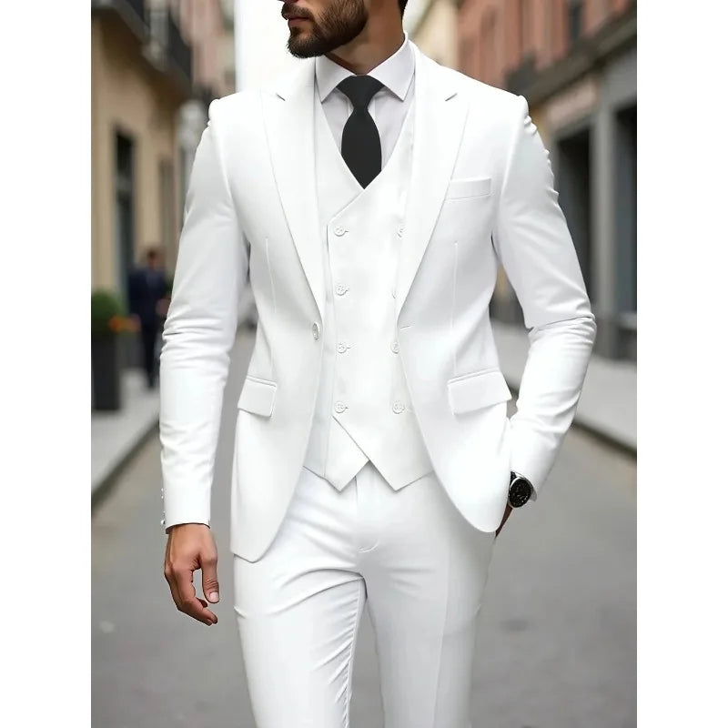 ManSuitOutfit Thin Simple Solid Color Single-breasted Male Suits British Style Long Sleeve Pocket MenSet wedding suits for men
