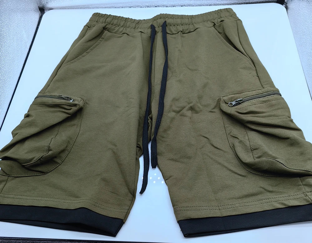 Men‘s Cargo Shorts Cotton Workout Fitness Shorts Breathable Jogger Training Gym Bodybuilding Multi Pocket Thick Shorts