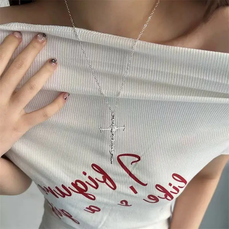 2025 Gothic Punk Cross Pendant Necklace For Women Men Vintage Unisex Silver Hip-Hop Chain Fashion Accessories