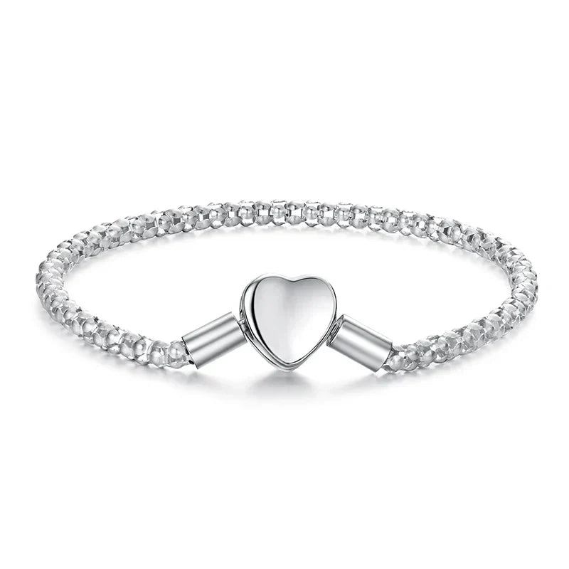 925 Sterling Silver Heart Love 3mm Chain Charm Bracelet for Women, High Quality Bracelet Fit for DIY Beads & Pendant
