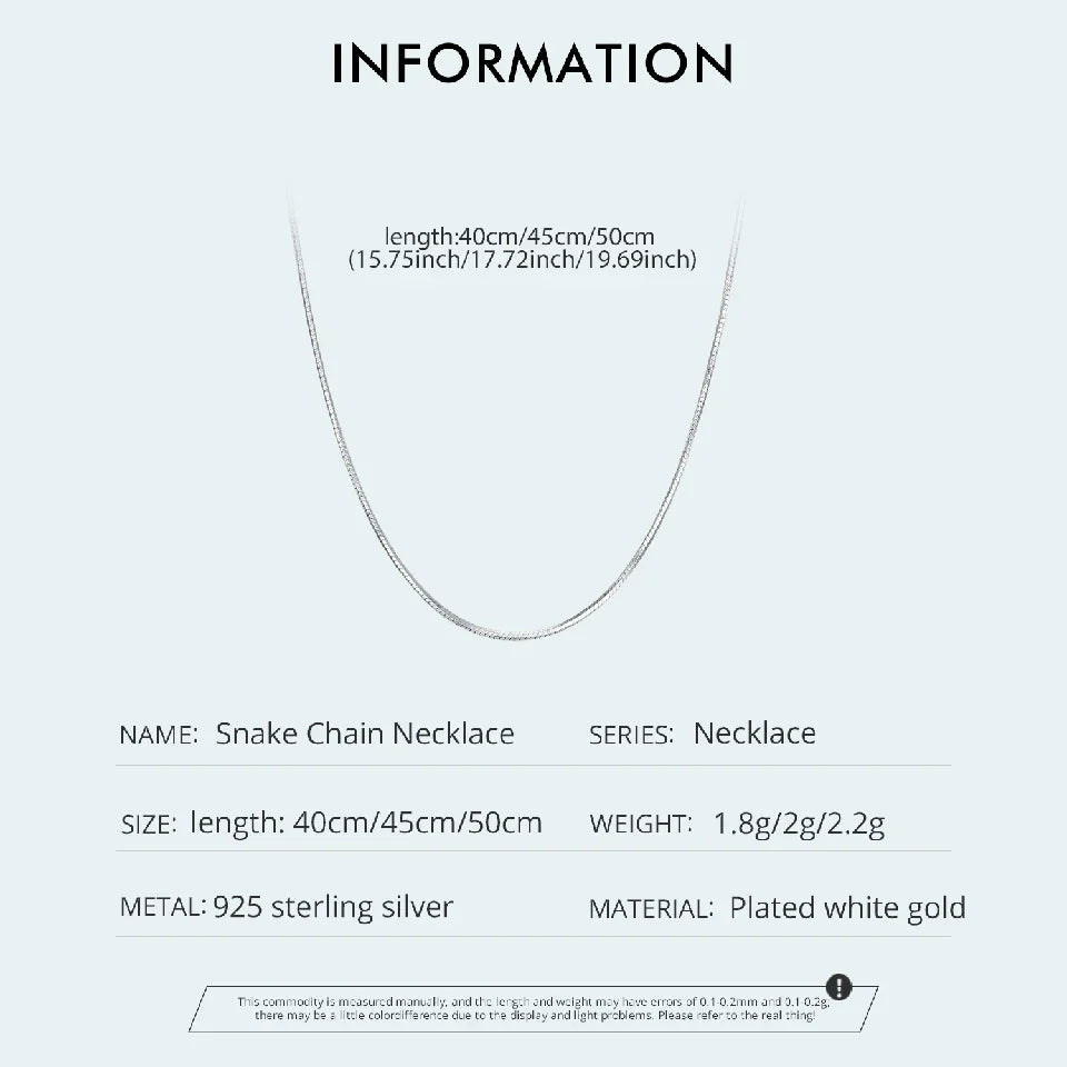 Solid Gold Over 925 Sterling Silver Chain Necklace for Women Girls, Stackable Round Snake Chain For Daily DIY Pairing