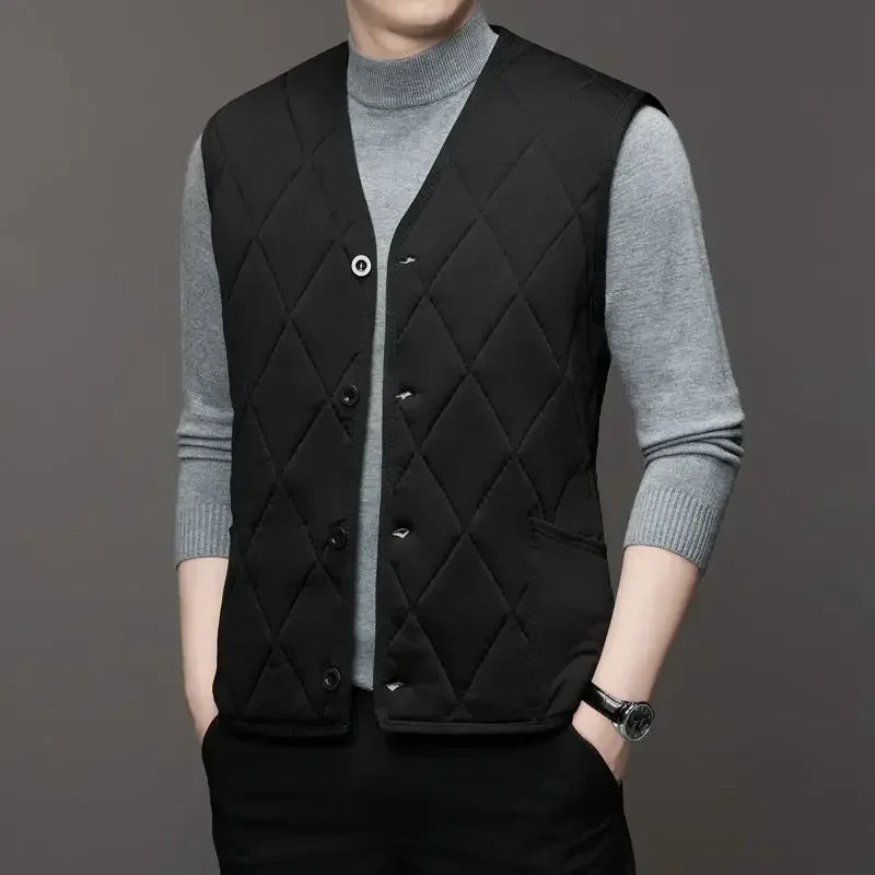 Autumn Winter waistcoat Men Lamb Fleece Coat Vest Button Cardigans Thicken Warm Solid V-Neck Casual Plaid Jackets