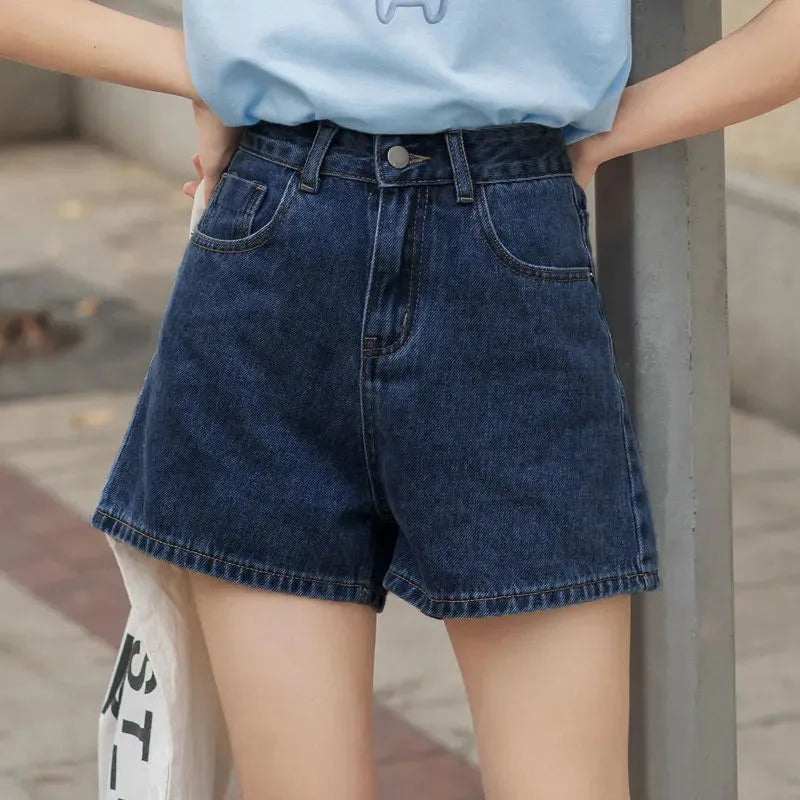 Wide Leg Denim Shorts Women Casual High Waist Loose Straight Shorts Woman 2025 Spring Summer Classic Button Jean Shorts