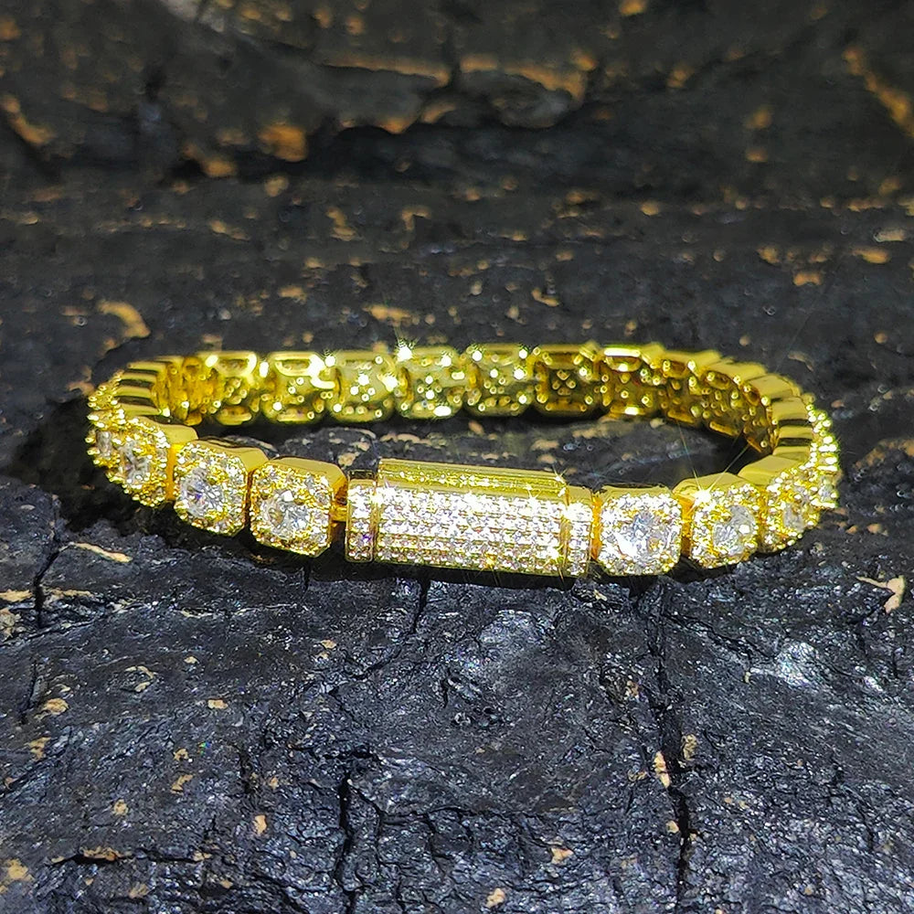 Clustered Diamond Tennis Chain Miami Tennis Link Bracelet for Women 7MM Iced Out CZ Cuban Necklace Hip Hop Jewelry Gifts