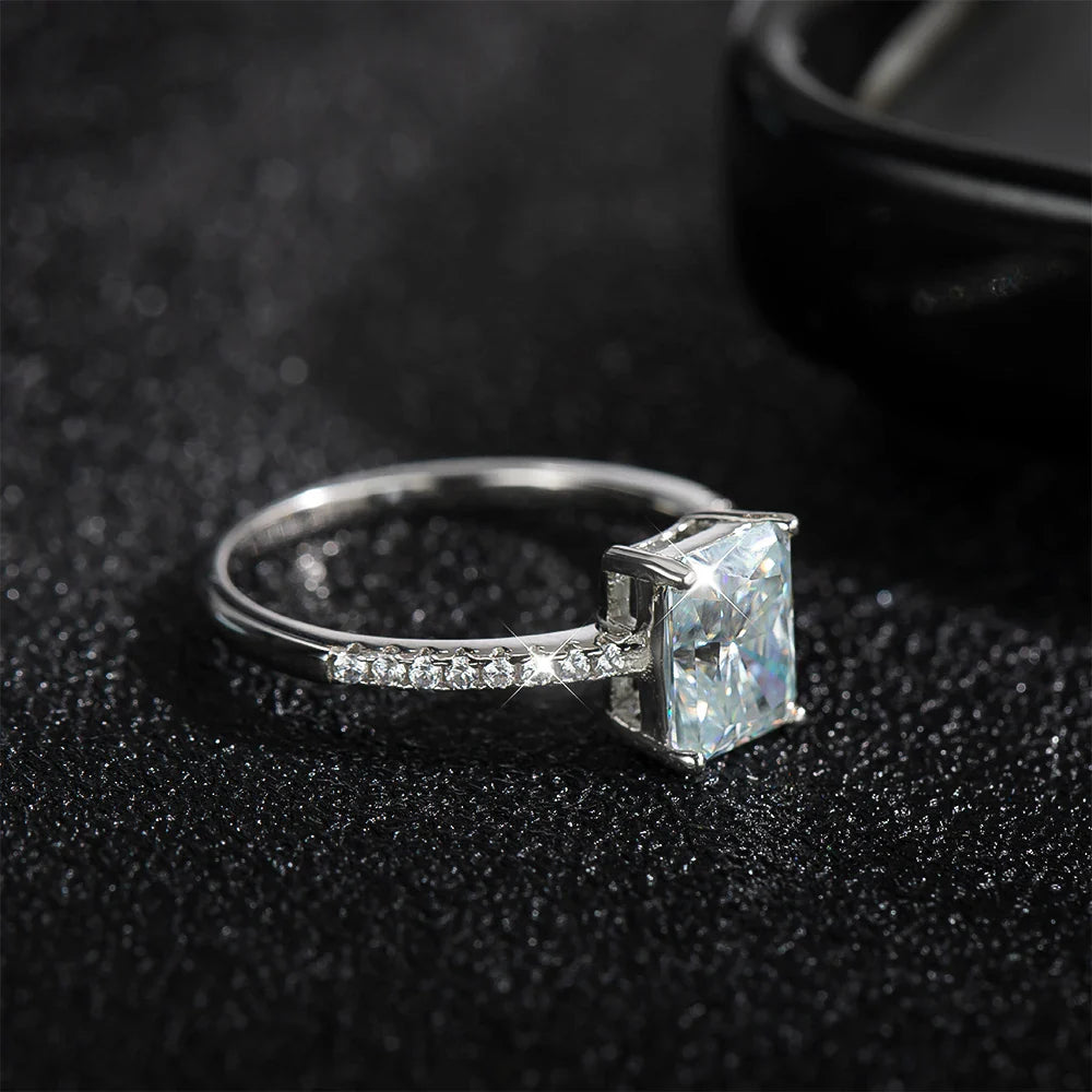 D VVS1 Radiant Moissanite Rings for Women 4 Prong Classic Trendy Fine Engagement Wedding Band GRA Certified 925 Sliver