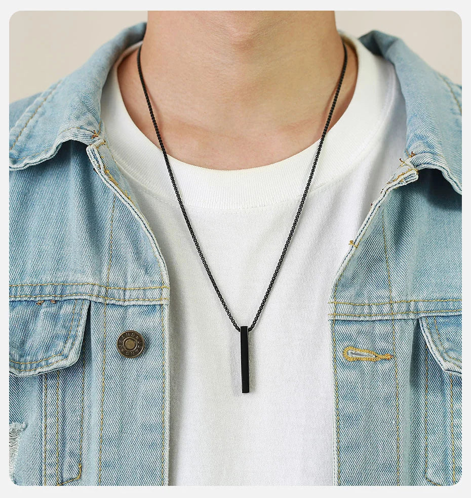 Vnox 5mm Pillar Necklace for Men Women, Stainless Steel 3D Bar Pendant, Minimalist Simple Casual Unisex Neck Collar