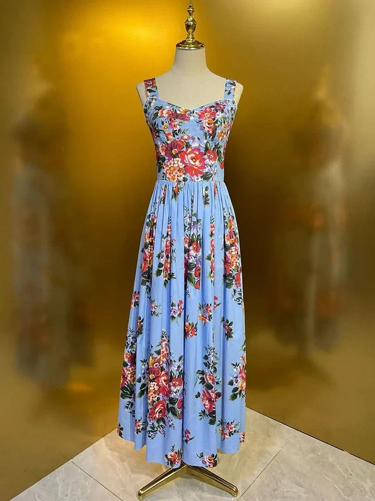 2026 New Women's Dress Sexy Spaghetti Strap Backless Fashion Print Cotton Casual Holiday Dresses