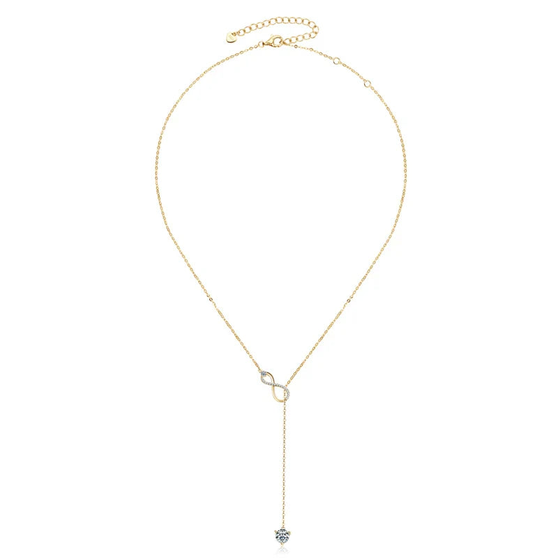 Round Moissanite Y-shape Lariat Cross Heart Infinite Pendant Necklace Chain for Women 925 Sterling Silver Jewelry Gifts