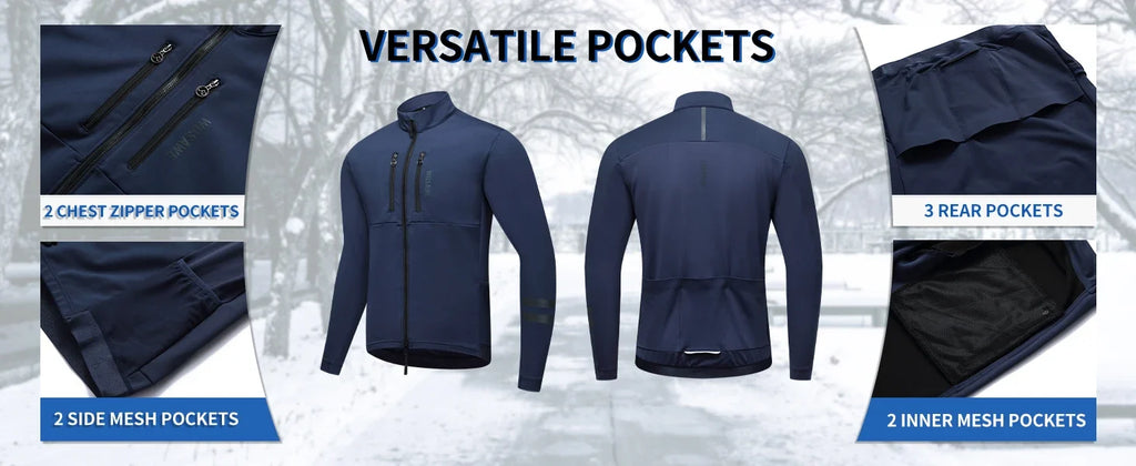 Men's Cycling Jacket Winter Thermal Long Sleeve Fleece MTB Jacket Bicycle Top Bike Clothing with 3 Rear Pockets 0℃-15℃