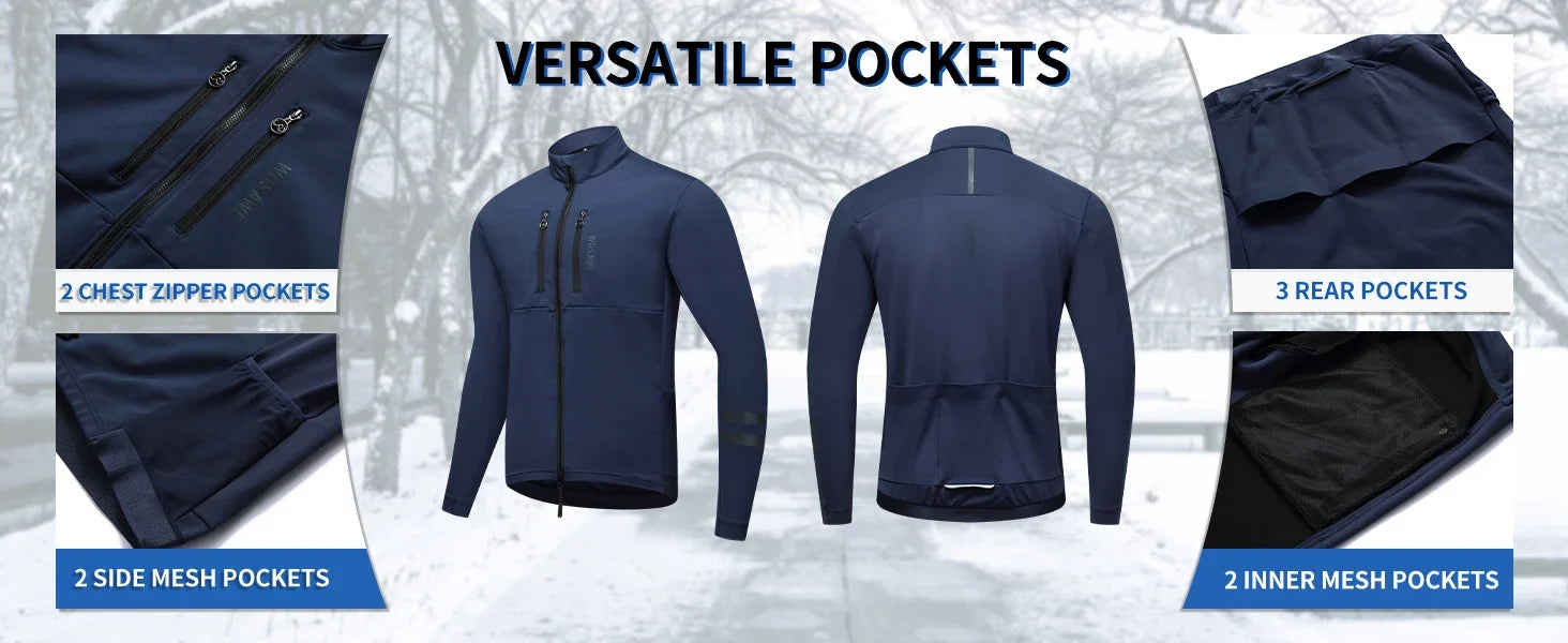 Men's Cycling Jacket Winter Thermal Long Sleeve Fleece MTB Jacket Bicycle Top Bike Clothing with 3 Rear Pockets 0℃-15℃