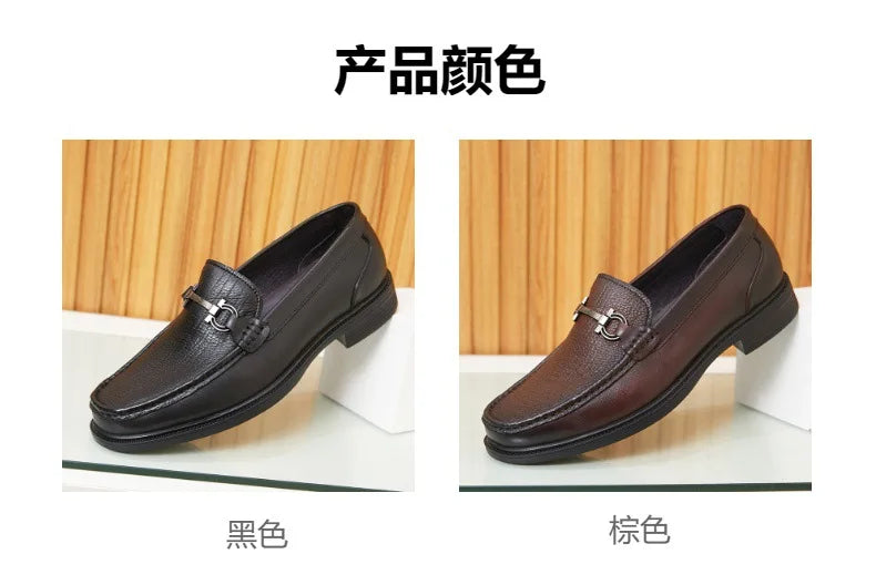 New Loafers for Men Genuine Leather Men's Shoes Elegant Gentleman Handmade Shoes Simple Metal horse buckle