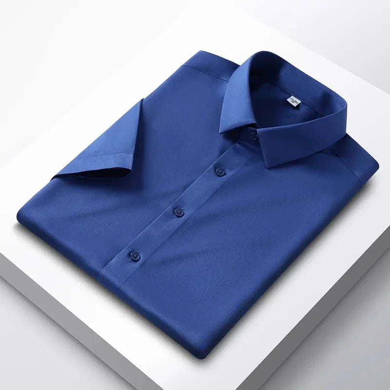 New Spring Summer Men's Shirt Non-Ironing Anti-Wrinkle Business Casual Solid Color Smooth Business Short Sleeves Work Shirt 5XL