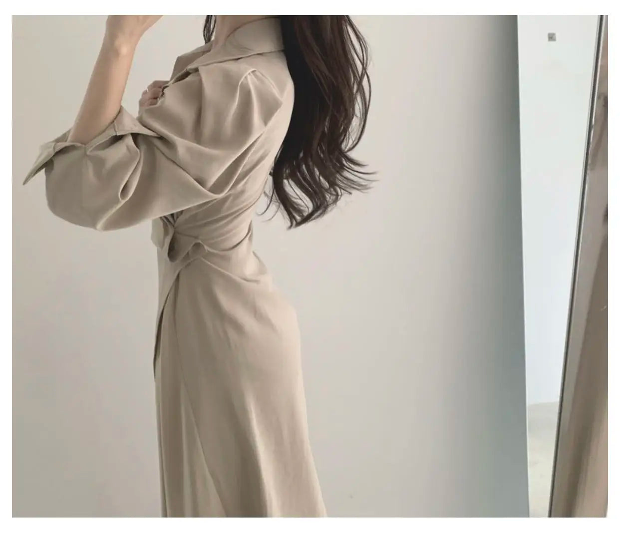 Early Autumn Shirt Dress Women's Mid-Length Asymmetrical Single-Button Notch Collar Slimming Style Commute Fashion