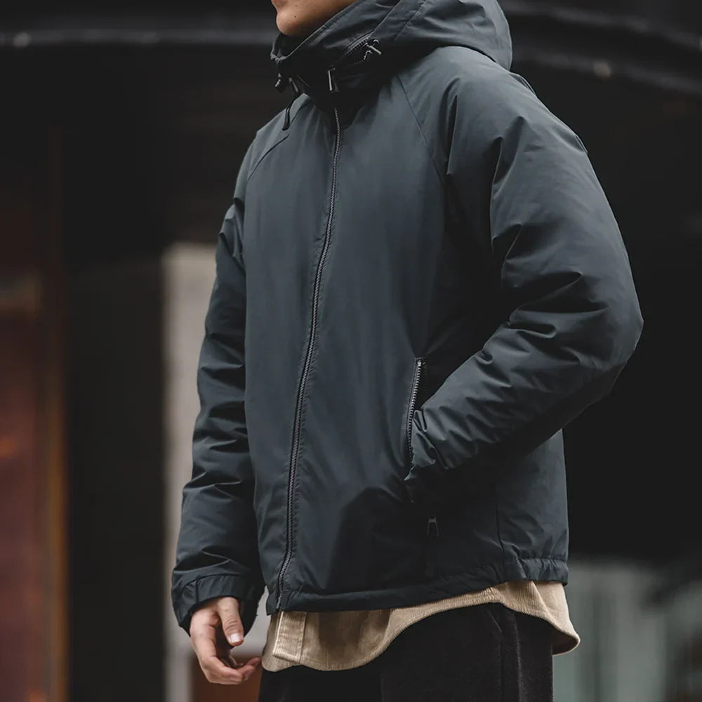Hooded Down Jacket for Men Winter Thickened Matte Glossy Fabric Parka Outdoor Warm Coat Versatile Outerwear Black Jacket