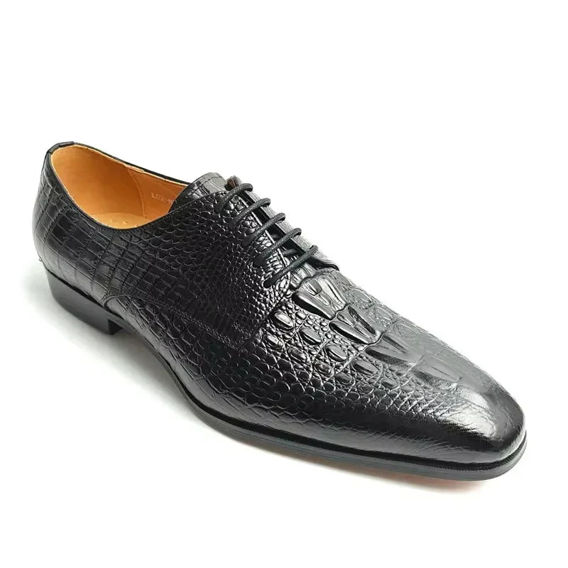 Fashion Elegant Black Oxfords Leather Shoe Dress Derby Shoe for Men Handcraft Official Male Wear Crocodile Pattern Leather Shoe