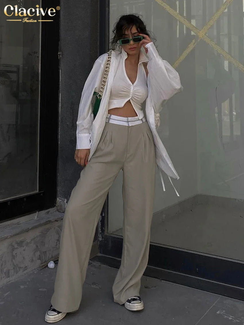 Elegant Loose Gray Office Women Pants