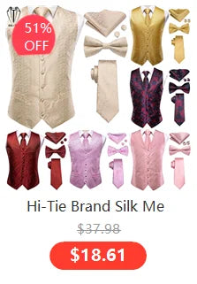 Adult Men's Vest for Suit Luxury Paisley Floral Plaid Suit Vest and Tie Set Blue Gold Red Sliver Wedding Vest Men