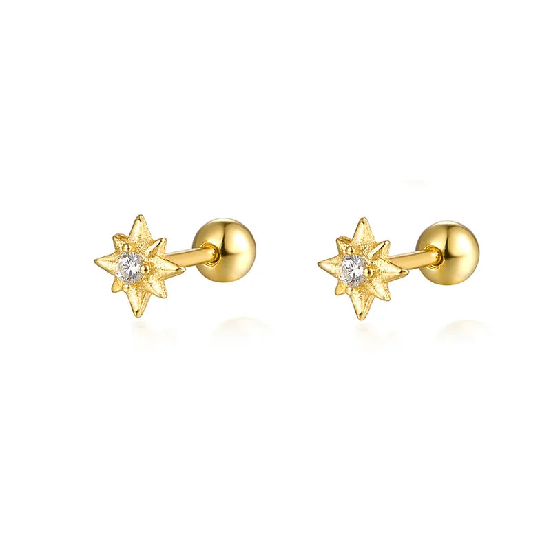 925 Sterling Silver Fashion Love Butterfly Romantic Star Crown Screw Stud Earrings for Women Ear Bone Piercing Jewelry
