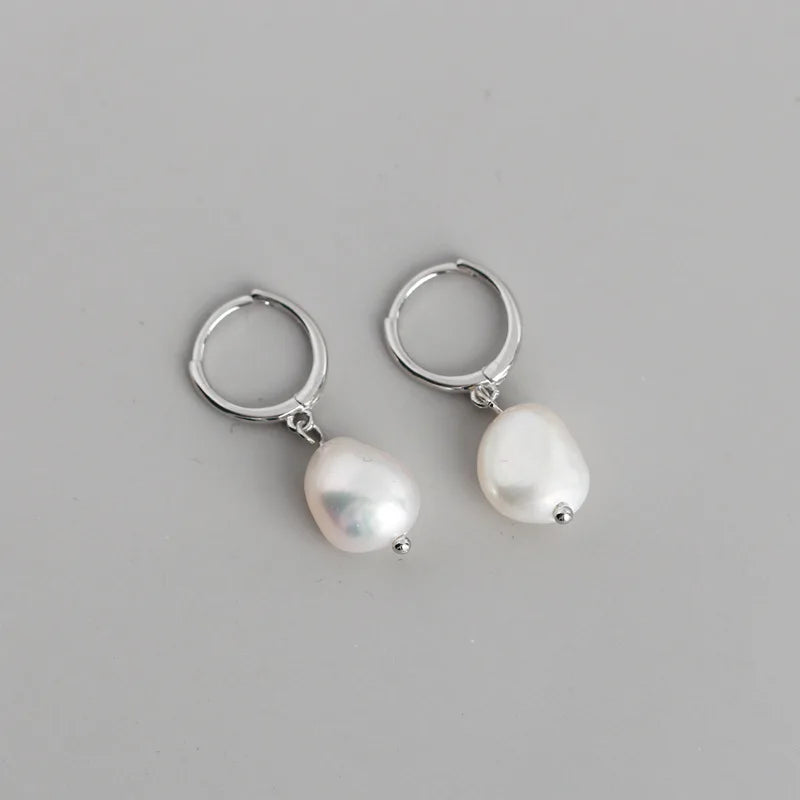 Genuine 925 Sterling Silver Natural Freshwater Baroque  Pearl Unusual Earrings for Women Chic Charming Goth Jewelry 2021