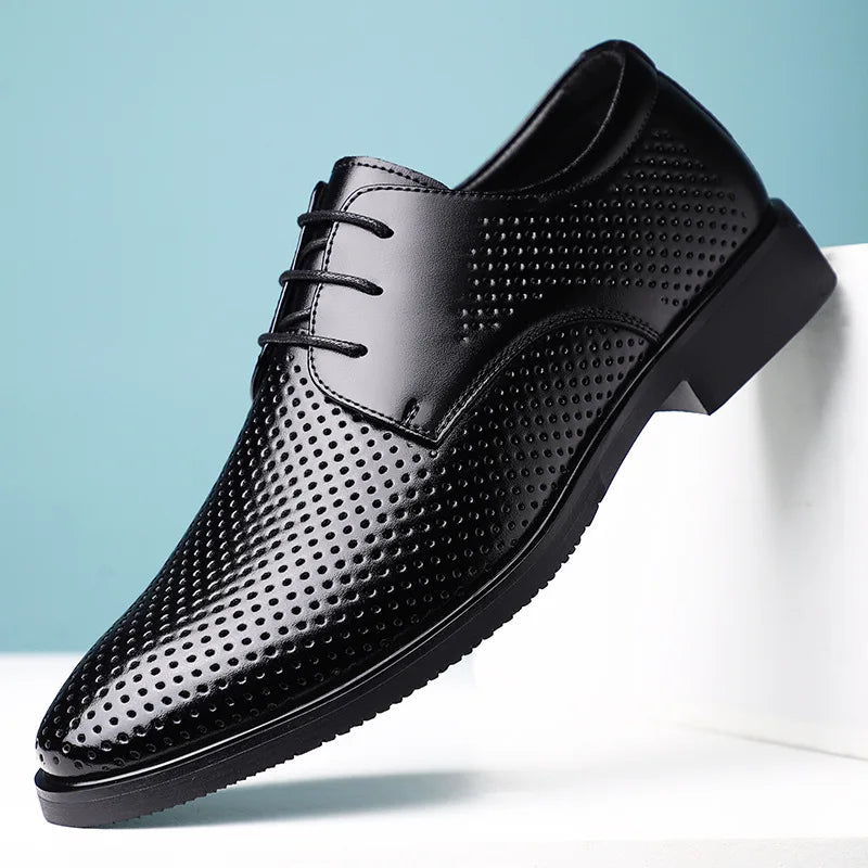 Summer Autumn Dress Shoes for Men Hallow Breathable Lace Designer Leather Shoes Male Fashion Business Casual Elegant Shoe Man