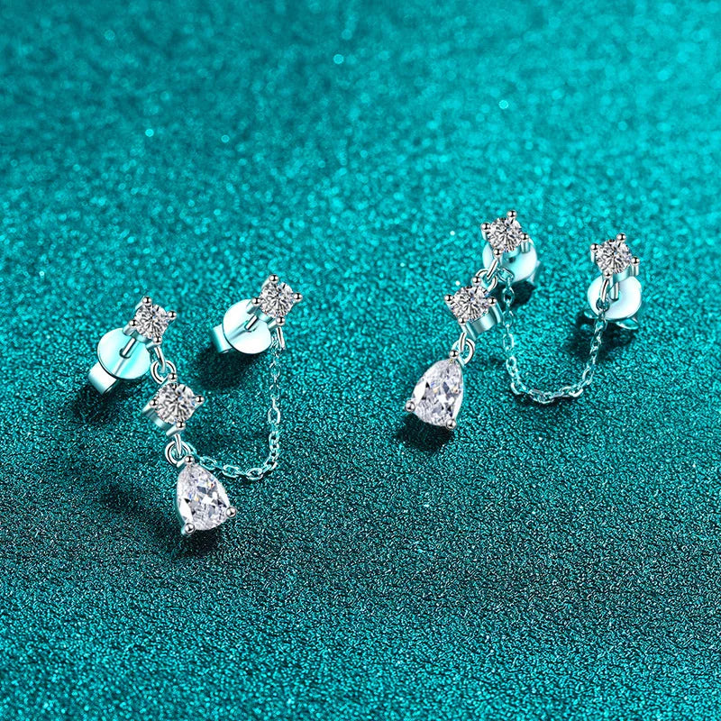 Full Moissanite Stud Chain Earrings for Women Sparkling Lab Diamond Earring 925 Sterling Silver Women's Earrings Jewelry