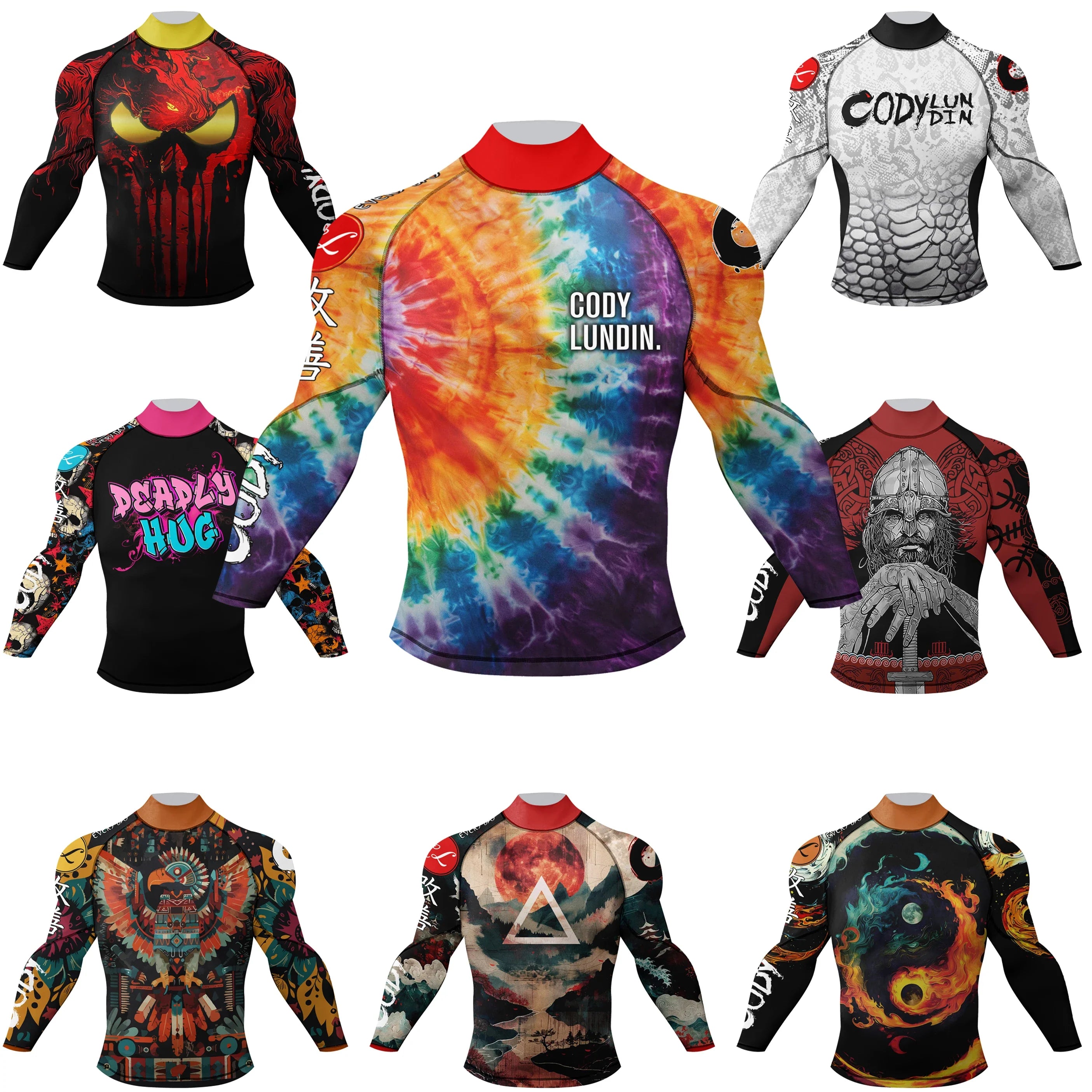 Cody Lundin Mock Neck Men Compression Long Sleeve Fitness Shirt Grappling Boxing Jersey, MMA Jitsu BJJ Rash Guard With Anti Slip