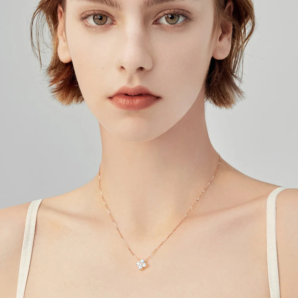 Lucky clove Moissanite Pendant Earrings S925 Sterling Silver Plated 18K Gold 0.4Cttw 4-Stone Diamond Necklace For Women Jewelry
