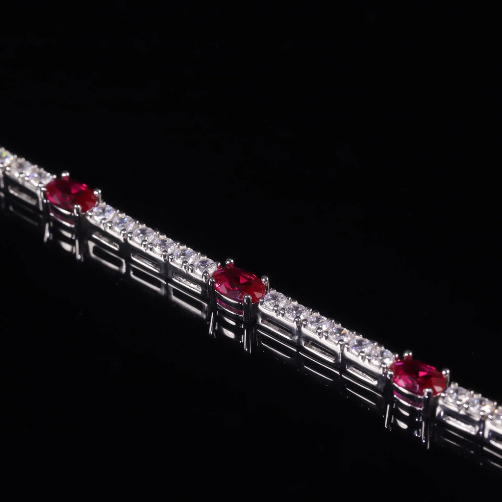 Lab Grown Ruby Tennis Bracelet 925 Sterling Silver Birthstone Bracelet  Fancy Party Wear Bracelet Gift For Women