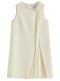 2025 Summer Petite Textured Pleated Dress - Artisan Bow Accents & Flared A-Line Silhouette for Casual Chic 25FS12622