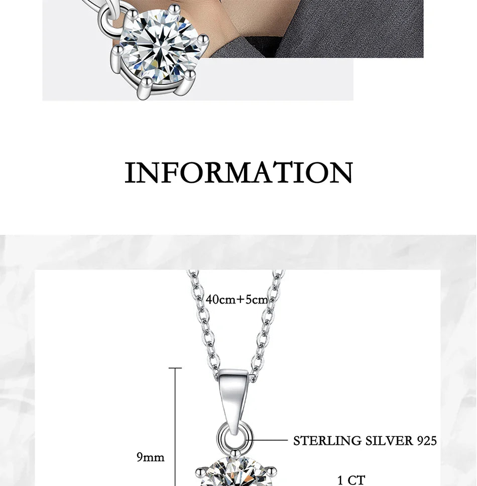 0.5-5CT Moissanite Necklace for Women S925 Pure Silver Classic Six Claw Round Diamond Pendant Minimalist Wedding Jewelry