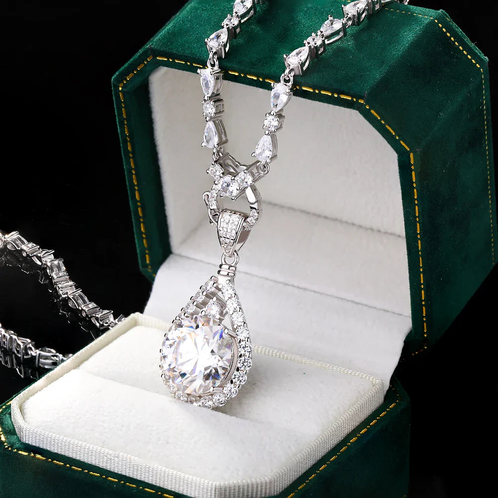 1-10carat Waterdrop Moissanite Diamond Pendant Necklace with High Carbon Tennis Neckchain 925 Sterling Silver Necklace for Women