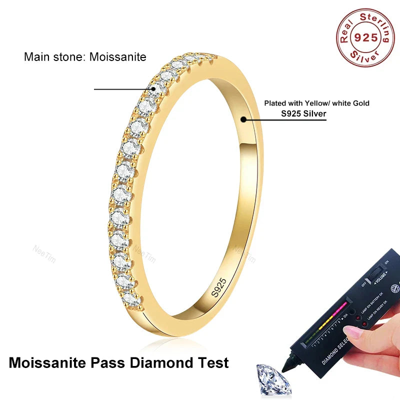 Full D Color Moissanite Wedding Band Ring 925 Sterling Silver Eternity Band Engagement Bride Bands Party Rings For Women