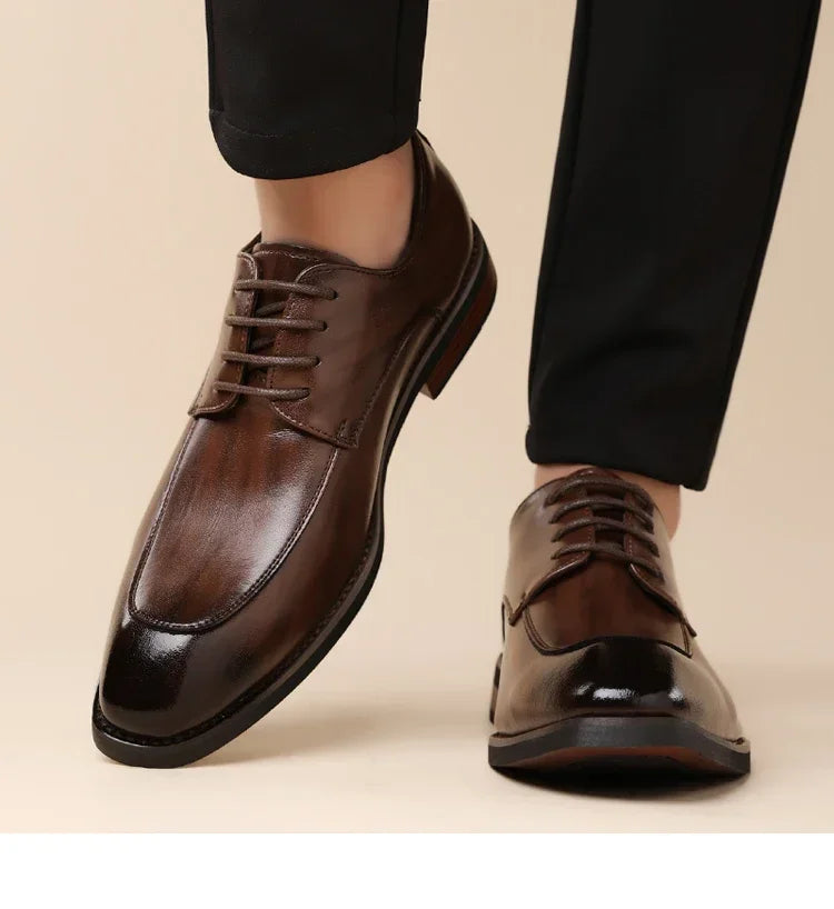 Men's Formal Leather Shoes, Comfortable Soft Sole Office Derby Shoes, Breathable Anti-Slip Business Men's Shoes-HT1009