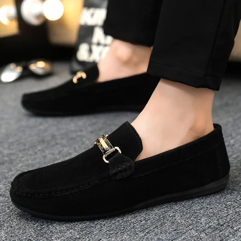Spring and Summer Men's Shoes, Low-Top Beanie Shoes, Versatile Casual Shoes, Breathable Leather Shoes, Black Work Shoes, Slip-On Shoes