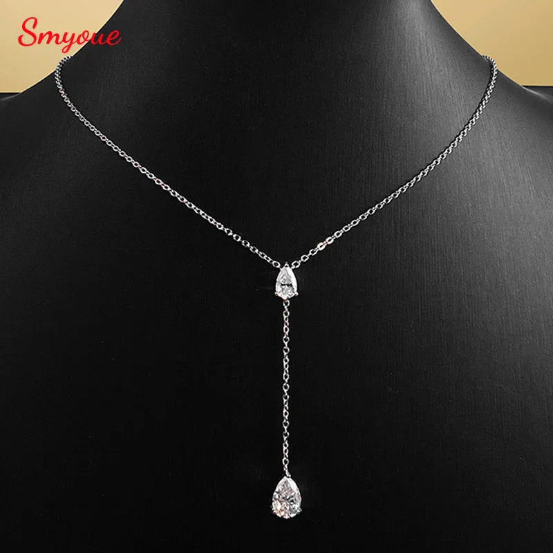 18k Plated Pear Cut All Moissanite Necklace Pendant 2 Gems Luxury Water Drop Jewelry Women Girls Real 925 Sterling Silver
