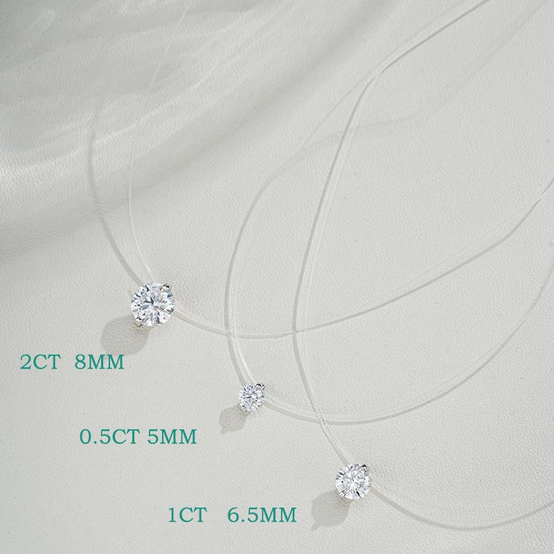 0.5-5CT Brilliant Cut Certified Moissanite Necklace for Women Sparkling Fishing Line Pendant Pure S925 Plated 18k Gold