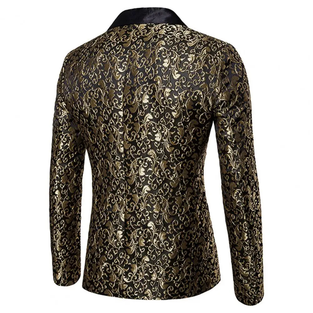 Luxury Men Jacquard Single Button Slim Fit Turndown Collar High Quality Wedding Banquet Men Jacket Coat