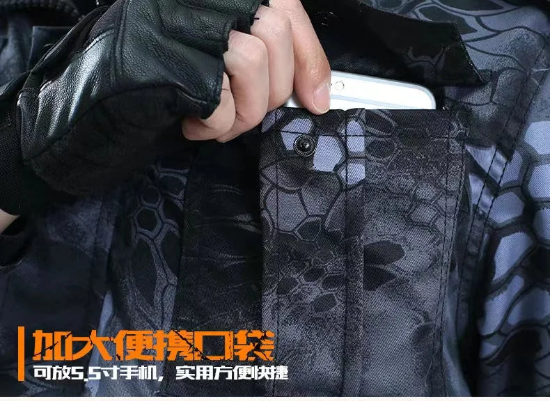 Outdoor Uniform Men's Soft Tracksuit Suit Black Python Pattern Wear-resistant Overalls Labor Insurance Cloth