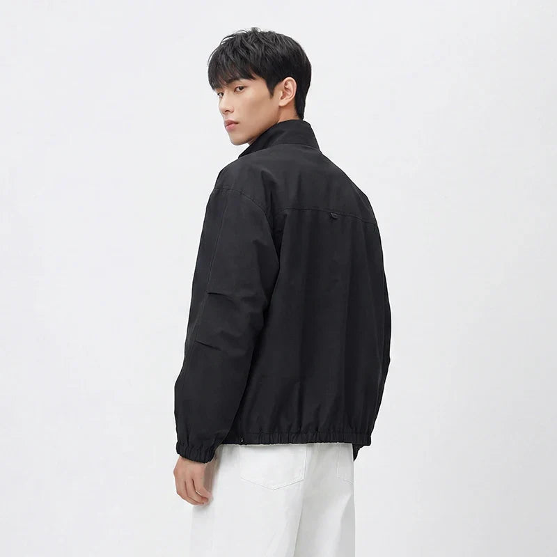 Men Jacket Lightweight Utility Stand Collar Zip Outdoor Commuter Style Loose Autumn Outerwear Daily Wear 2026