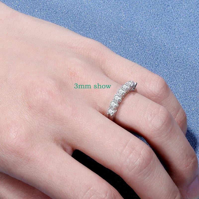 18k Plated 3MM 7 Stones Moissanite Rings for Women Classic Match Diamond Wedding Bands 925 Sterling Silver Jewelry